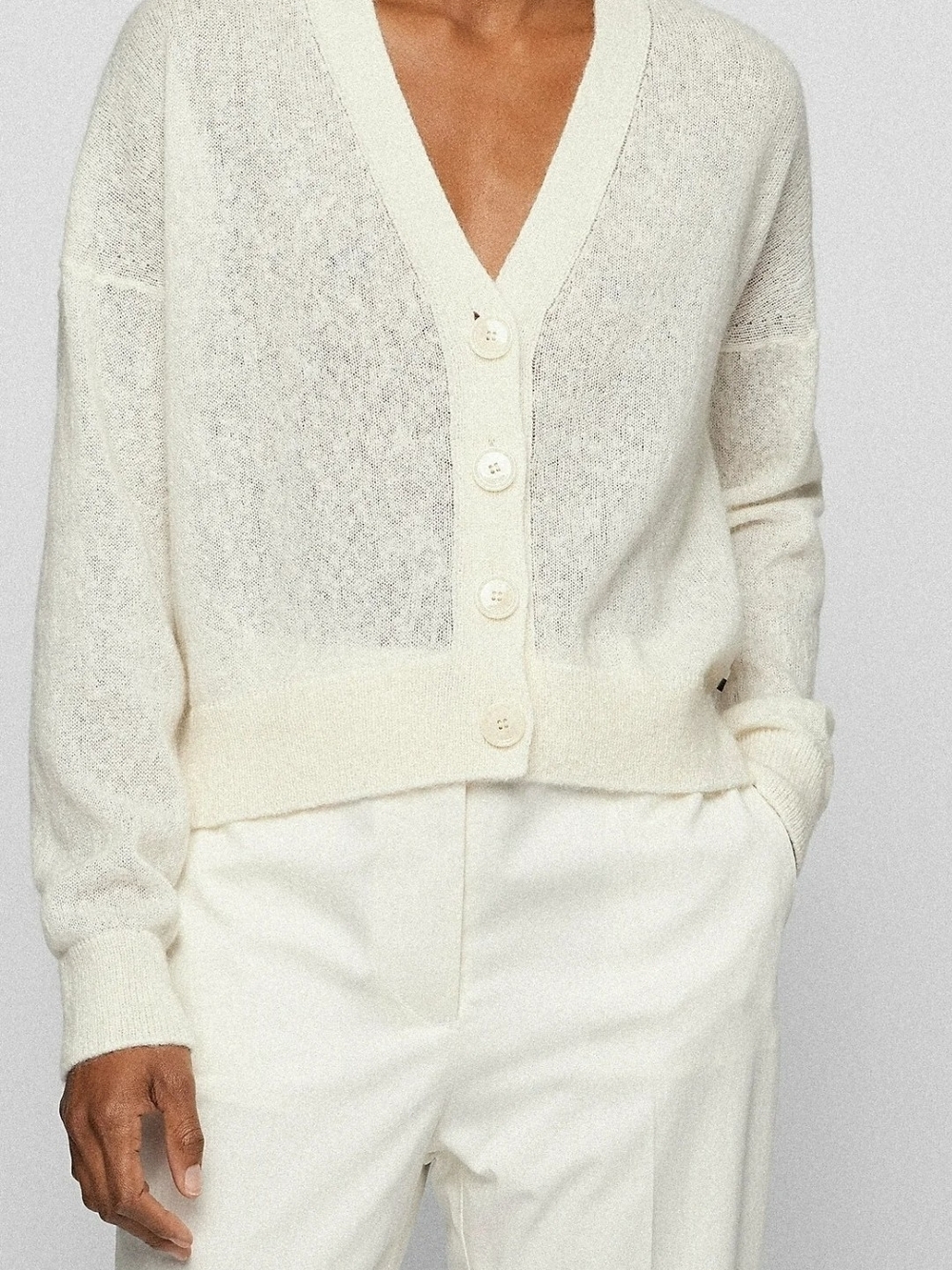 NWT HUGO BOSS Foleda Small Cream Cardigan | Women's Mohair Cardigan